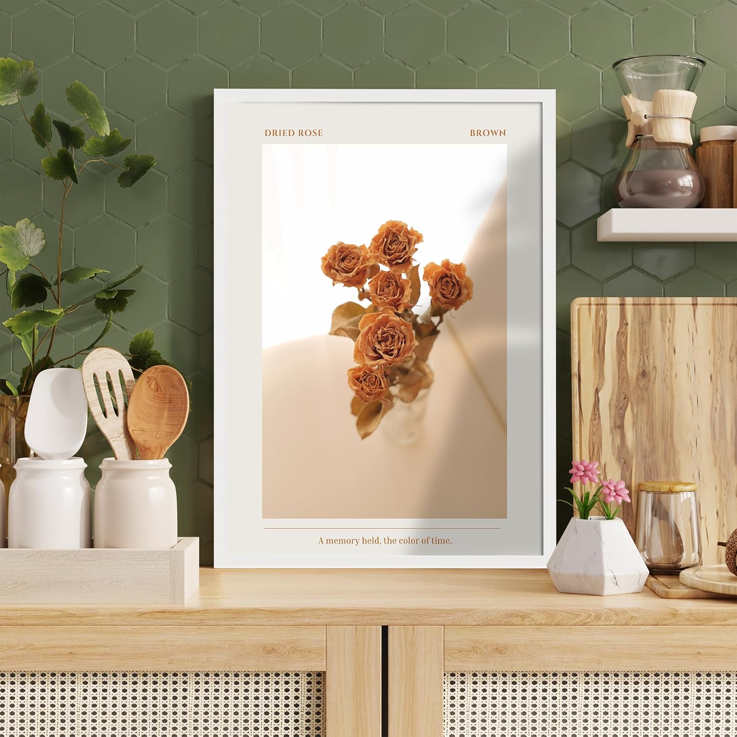 Z Studio Floral Wall Art Minimalist Dried Rose Aesthetic Small Flower Roses Poster Botanical Art Printing For Living Room Wall Decor For Home, Office 12 x 16 Inch WHITEFRAMED
