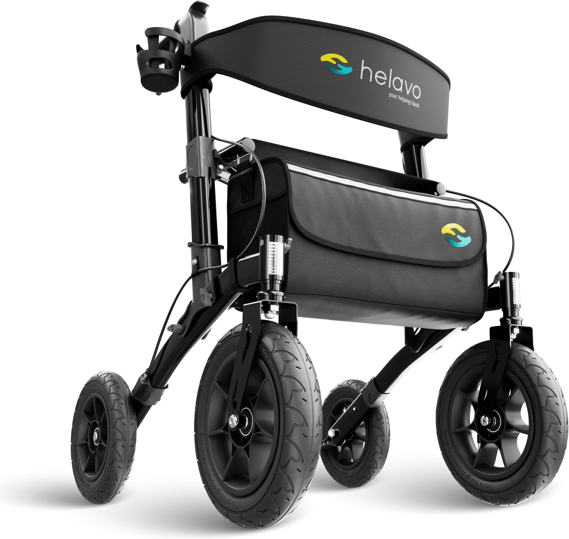 Helavo All Terrain Walker with Pneumatic Tires - Foldable Outdoor Walker for Seniors with Seat - Best Comfort on All Surfaces