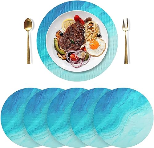 Miniatura 3 de Blue Marble with Gold Veins PVC Non-Slip Heat Resistant Place mats Washable Round Dining Table mats Set, 6 Pack