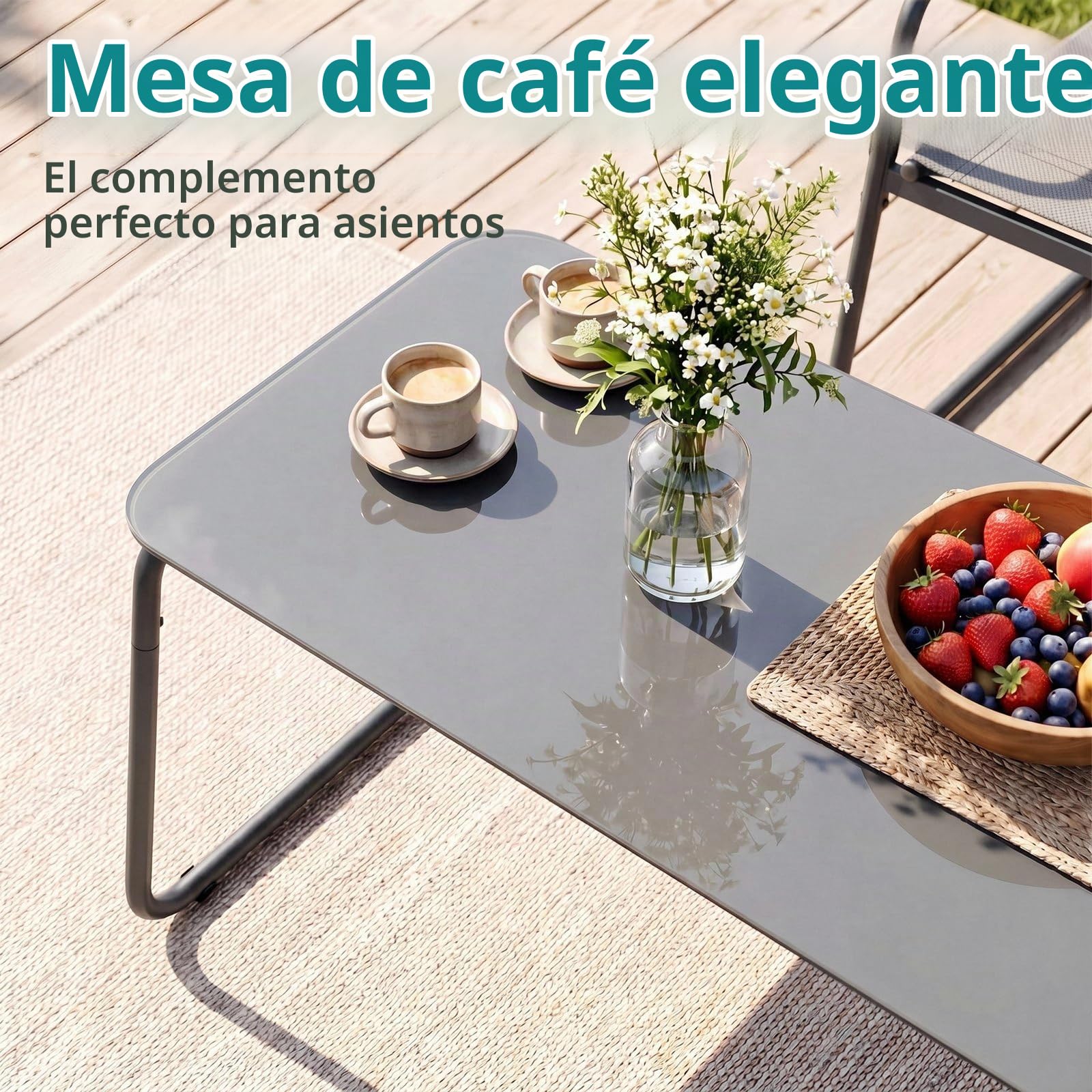LIFERUN Conjunto de Jardín Exterior 4 Piezas, Muebles Balcón en Tela Teslin, Incluye Sofá de 2 Plazas, 2 Sillones y Mesa, Conjunto de Asientos Exterior Resistente al Clima, para Terraza, Jardín, Gris
