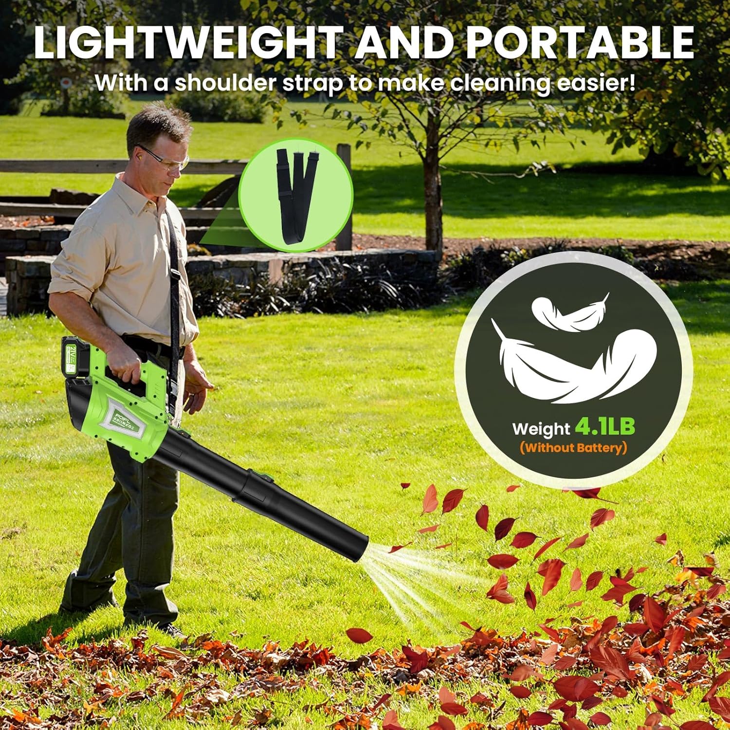 Leaf Blower Cordless, 750CFM 240+MPH Brushless Powerful Electric Leaf Blower with 2x4.0Ah Batteries & Fast Charger,Shoulder Strap,6-Speed Modes,Lightweight Leaf Blowers for Lawn Care Leaves Dust Snow - Image 5