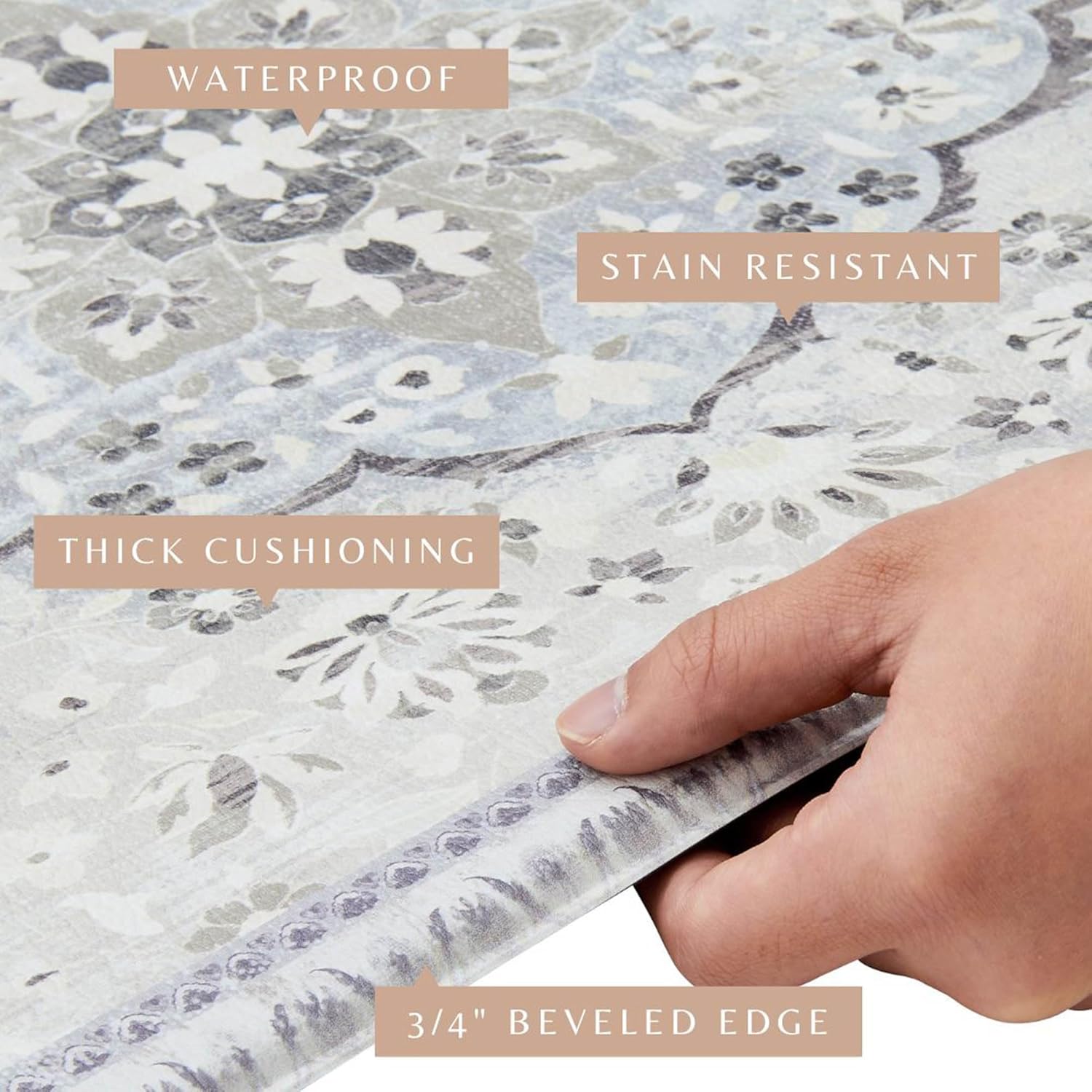 Vintage Comfort Anti Fatigue Kitchen Mat - 1/2 Inch Thick Cushioned Kitchen Floor Mat or Standing Desk Mat - Waterproof, All Day Comfort, Decorative Rugs (20" x 39", Vintage Green Floral)