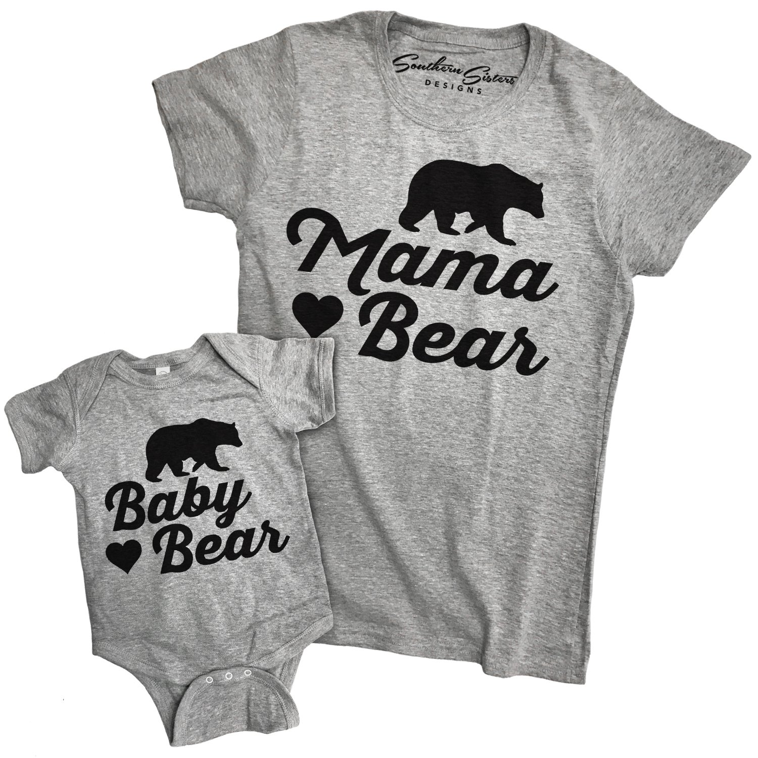 Matching Mama Bear and Baby Tee Shirt with Romper(Shirt Large - Baby 24 Month)