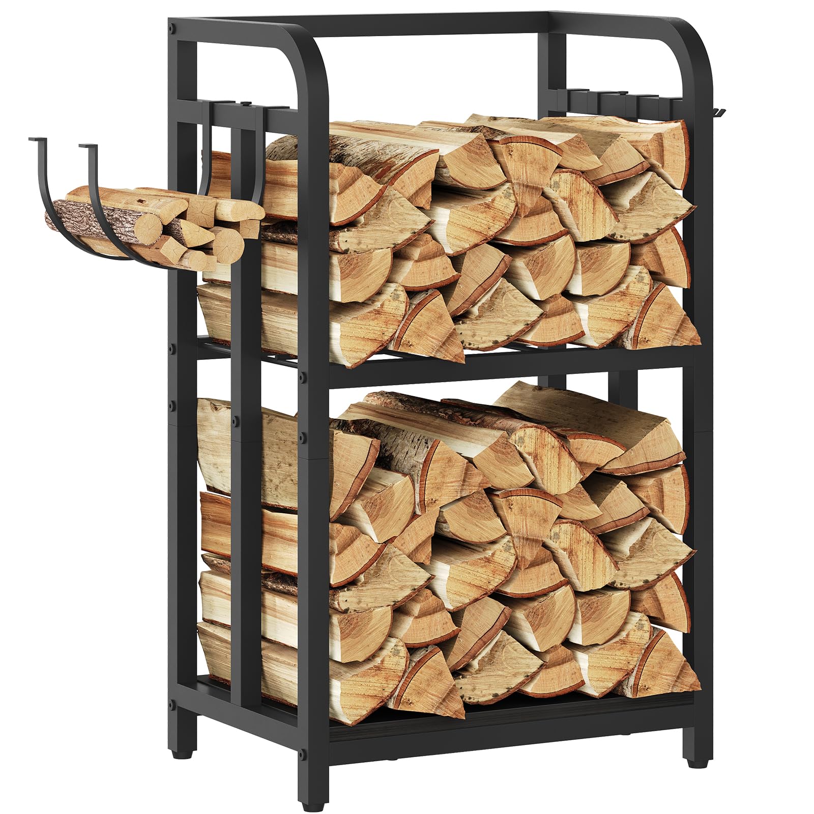 MAHANCRIS Kaminholzregal, Holzregal, Kaminholzhalter Brennholzregal, Metall Stahl Rahmen, für drinnen und draußen, Schwarz AFKBK5301