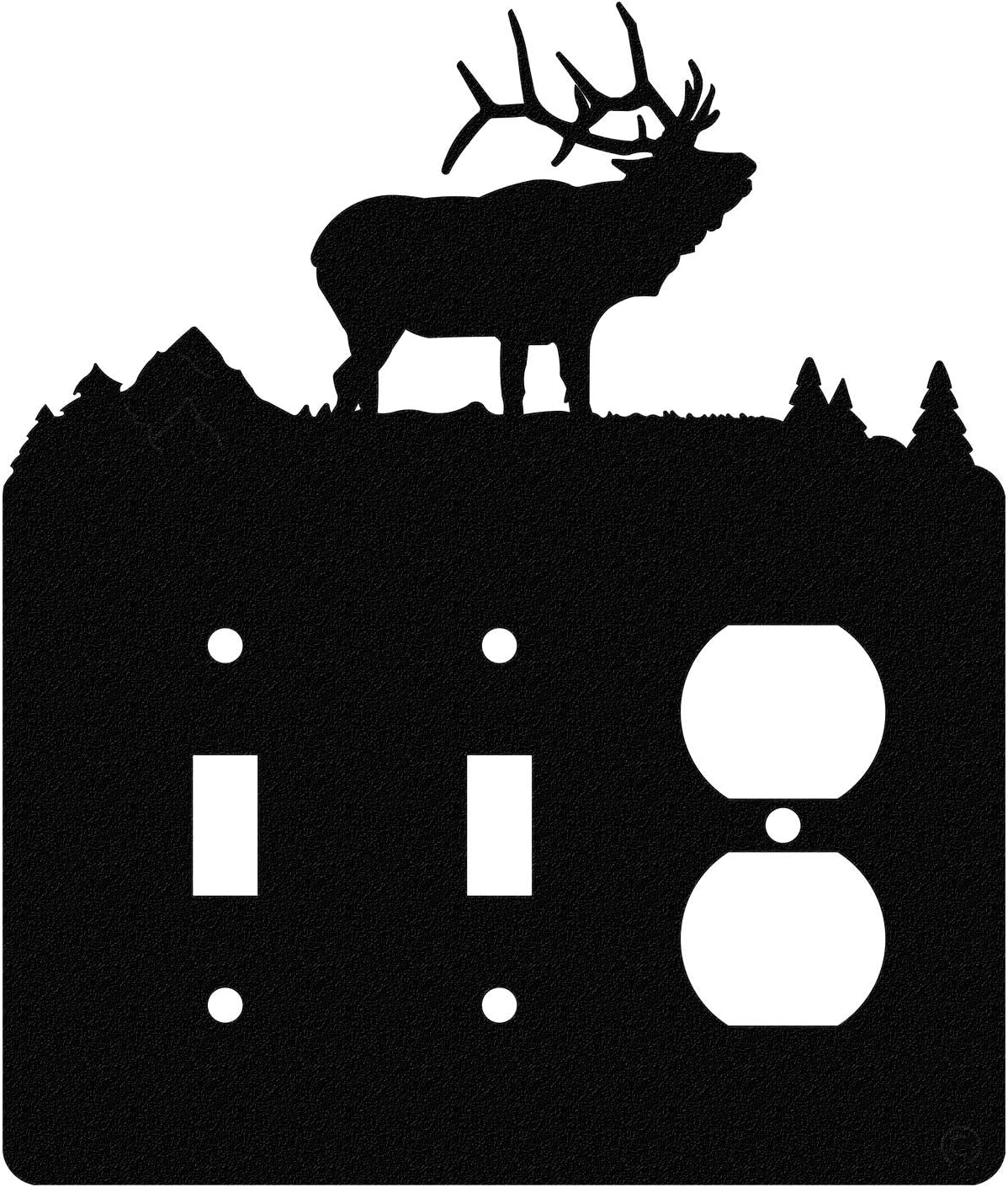 Innovative Fabricators, Inc. Solitary Elk Double Toggle Light Switch & Single Duplex Wall Plate (Double Toggle with Power, Black)