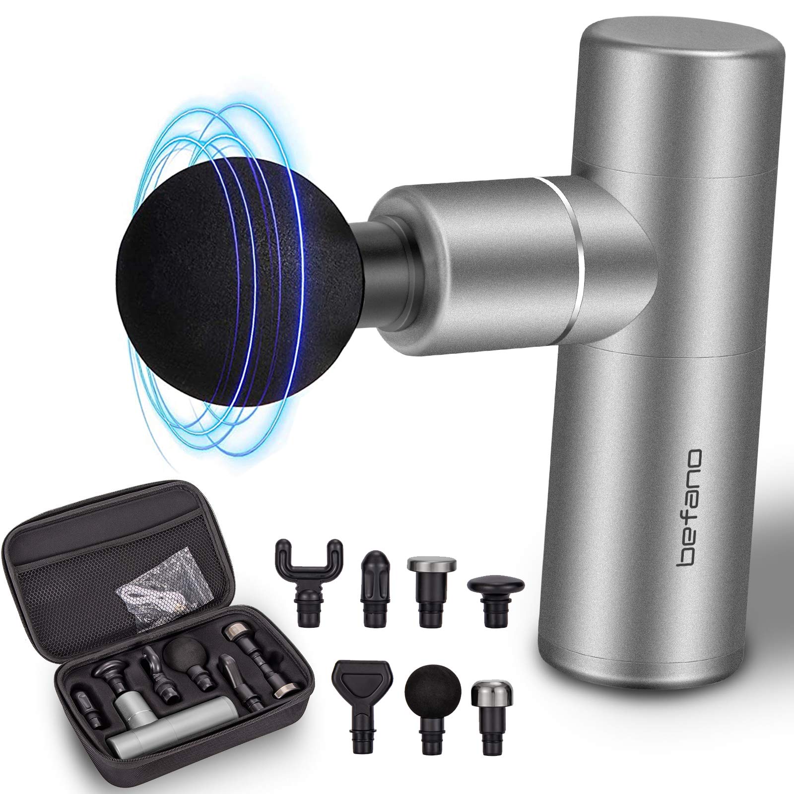 Portable Mini Massage Gun Deep Tissue for Men Women Athletes, Percussion Muscle Massage Gun Back Massager for Pain Relief Rechargeable, 7 Heads Replaceable, Silver