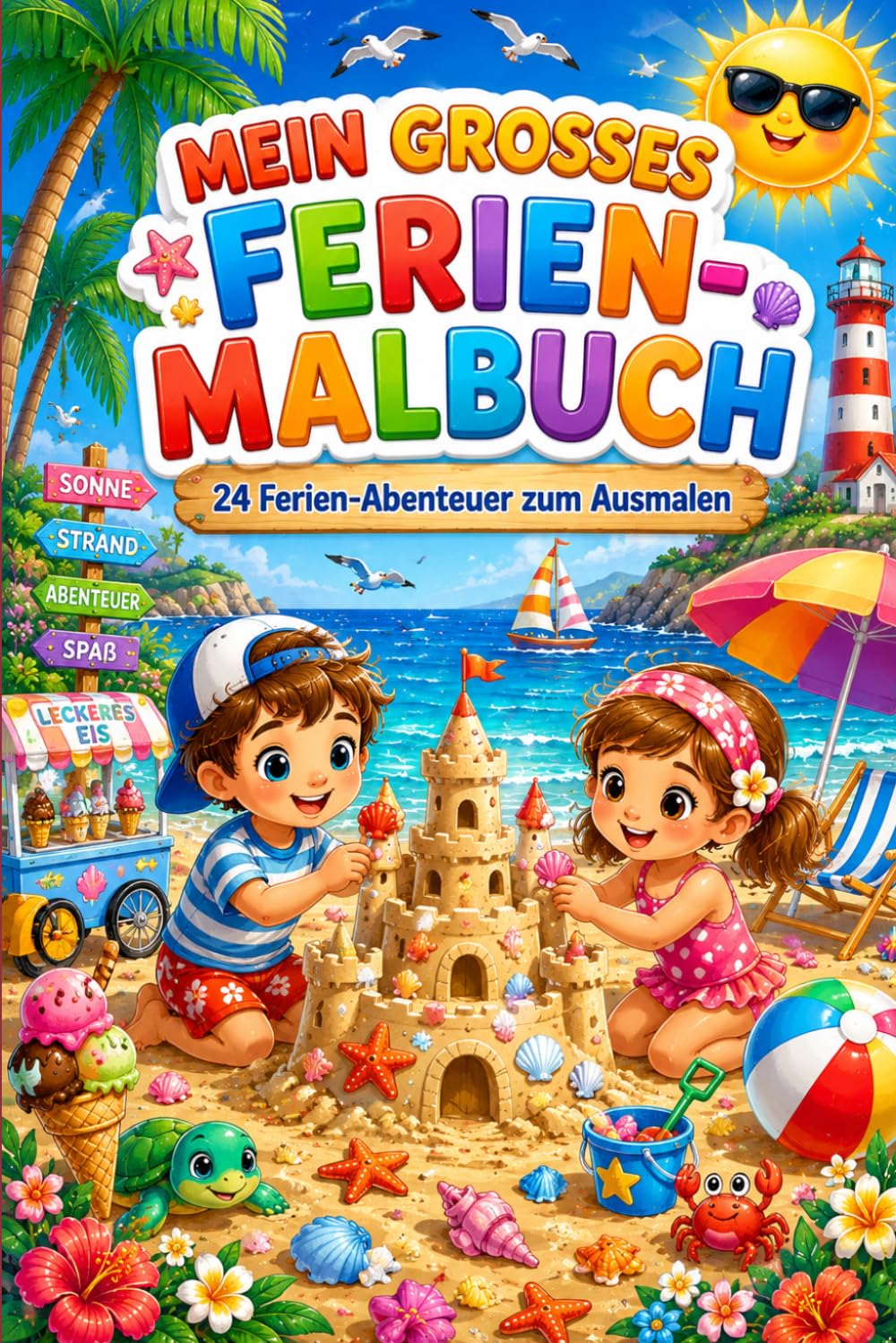 Mein großes Ferien-Malbuch: 24 sommerliche Ausmalbilder voller Strand, Reisen und Abenteuer