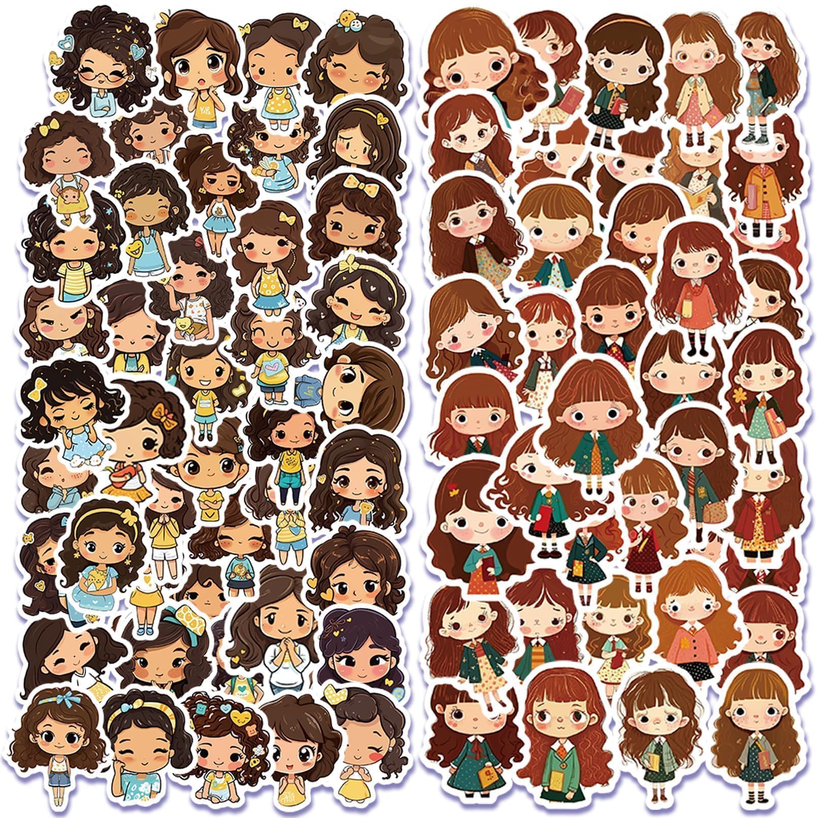 100 PCS Variety of Cute Brunette and Redhead Stickers, Beautiful Water Bottle Laptop Car Computer Decal, PP/Polypropylene Waterproof Decals