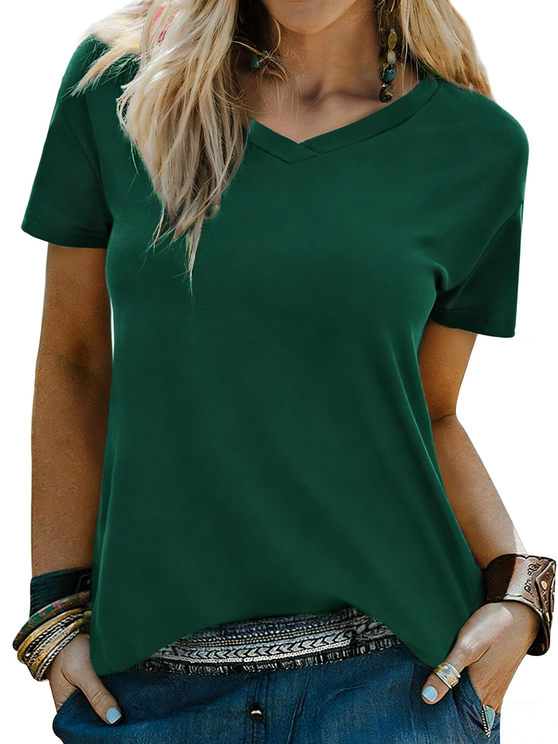 Wayleb Tshirt Damen Baumwolle V-Ausschnitt Basic T Shirt Weich Leicht Sommer T-Shirts Alltag Freizeit Elegant Oberteile Top S–3XL