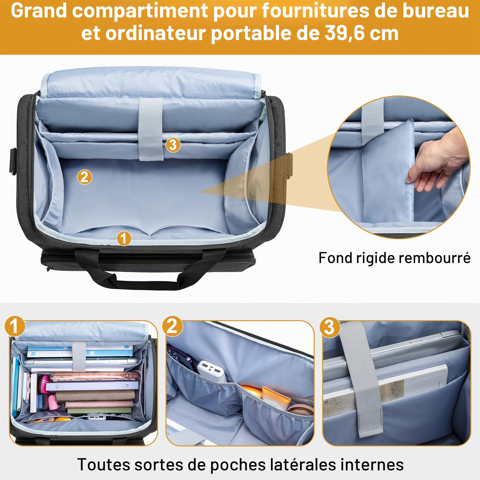 Trunab Sac à roulettes pour Enseignant avec Fond Rembourré et Chariot Amovible, Sac pour Enseignants avec Poches Rembourrées pour Garder Ordinateur Portable de 15,6"