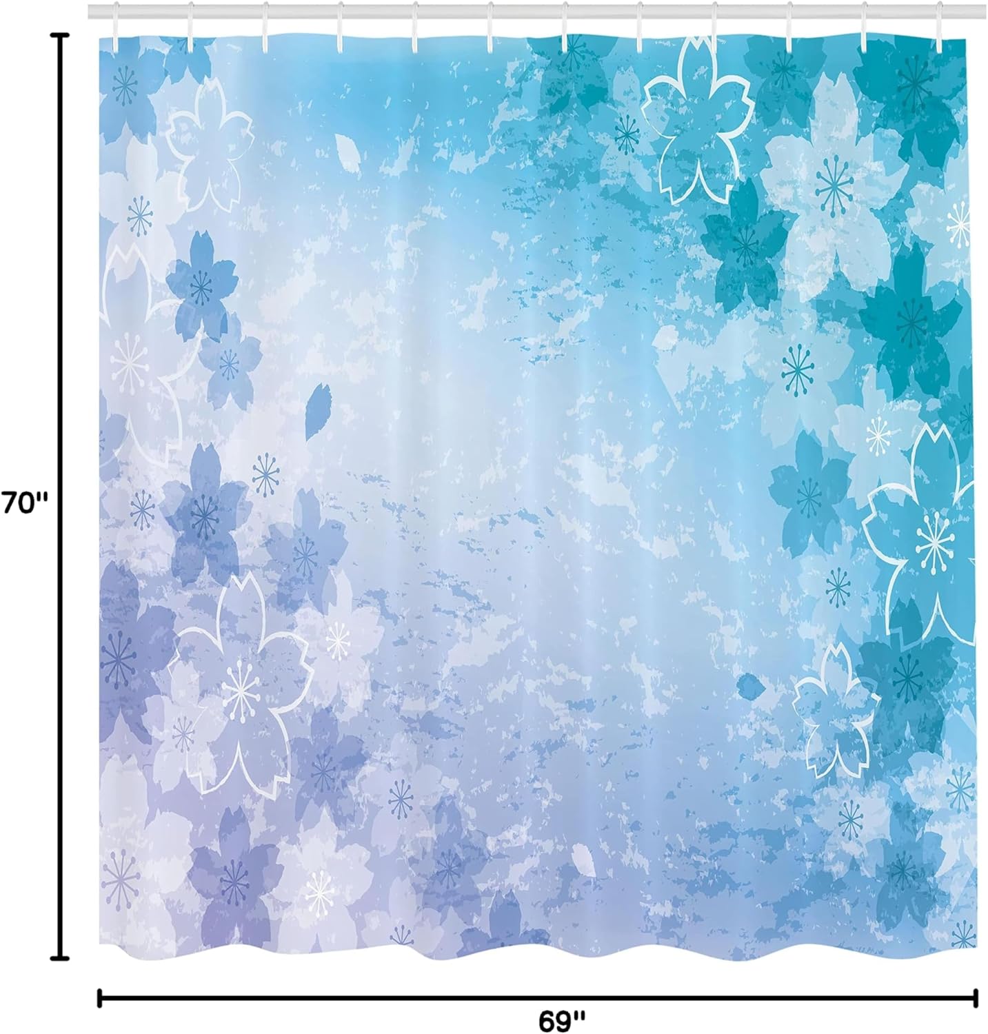 Ambesonne Nature Shower Curtain, Cherry Blossoms Pattern in Shabby Form Style Flourish Themed Artwork Print, Cloth Fabric Bathroom Decor Set with Hooks, 69" W x 70" L, Azure Ice Blue