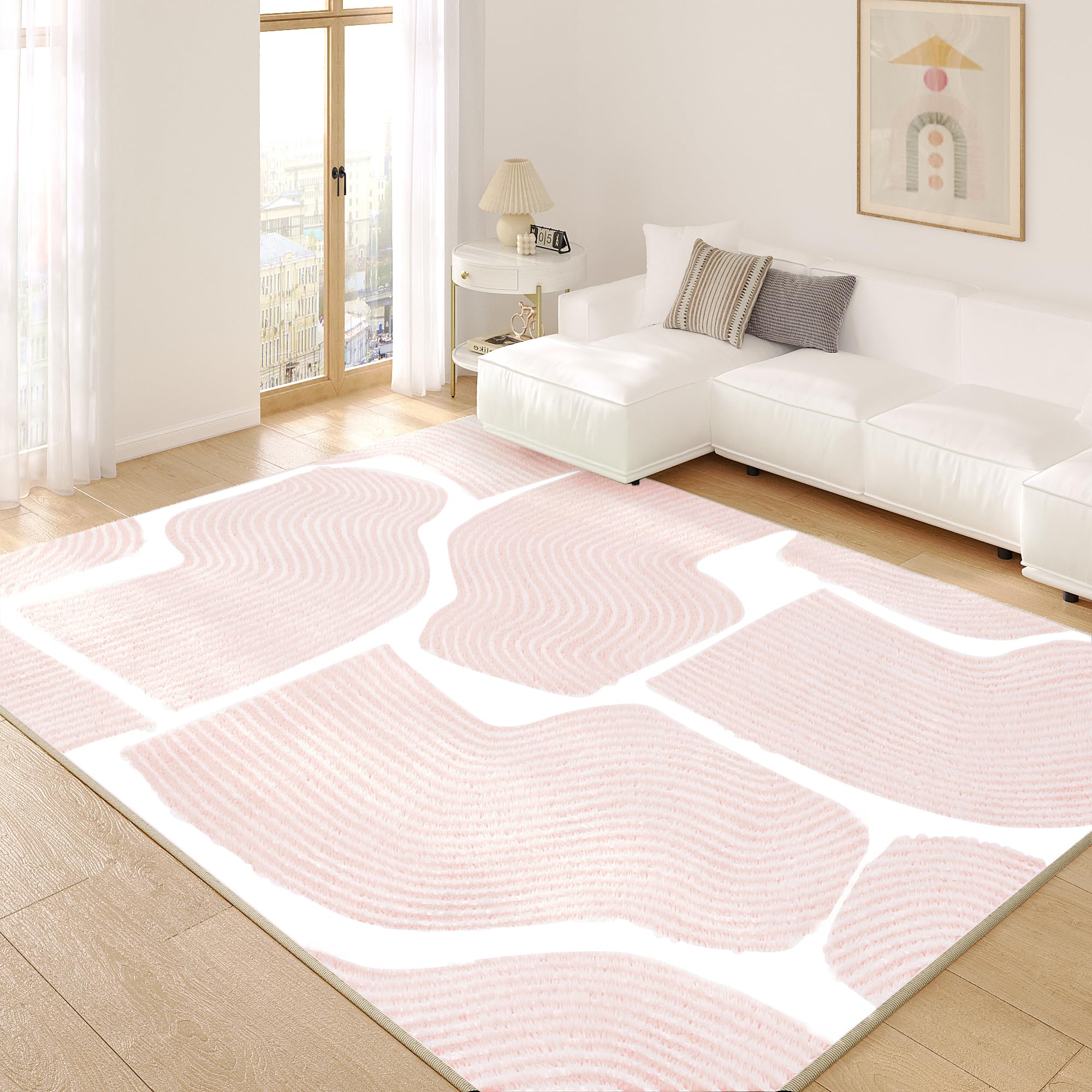 Ultra Soft Area Rug , Non Slip, Stain Resistant Living Room Rug, Washable Area Rugs for Living Room, Rugs for Bedroom, Modern Abstract Style (Pink,
