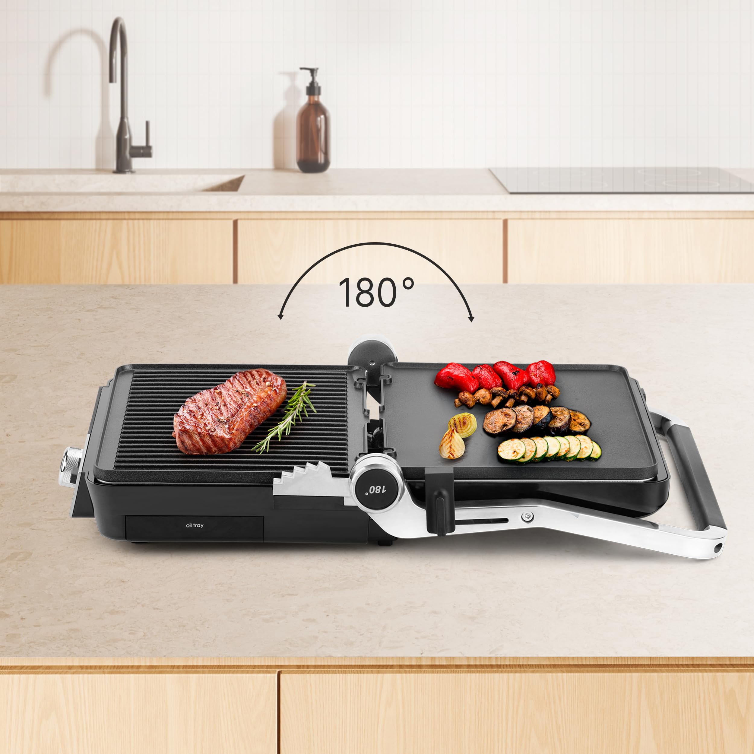 Ufesa PR K2 grill elektryczny, Panini Press Grill, 2000 W, płyty nieprzywierające 29 x 23 cm, wyświetlacz LCD, otwarcie od 105° do 180°, uchwyt zimny dotyk, sterowanie cyfrowe do 230 stopni, podajnik