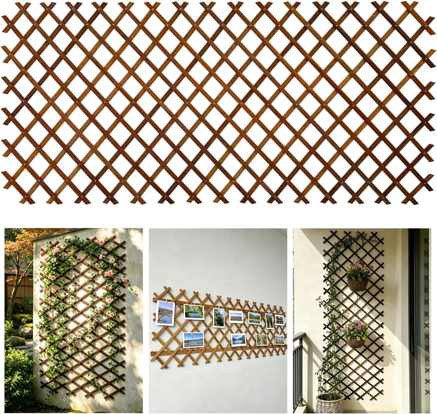 Bamboo Expandable Trellis for Climbing Plants, Wood Garden Lattice Fence Panel for Outdoor Balcony Patio Plant Support for Ivy Vine Roses,Animal Barrier,Indoor Balcony Patio Decor