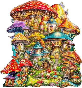 Wooden Puzzles Adults, Mushroom Wooden Puzzles 90 Pieces, Unique Animal Shaped Wood Challenging Jigsaw Puzzles Gifts for Adults, 8.5x8in Christmas Decor