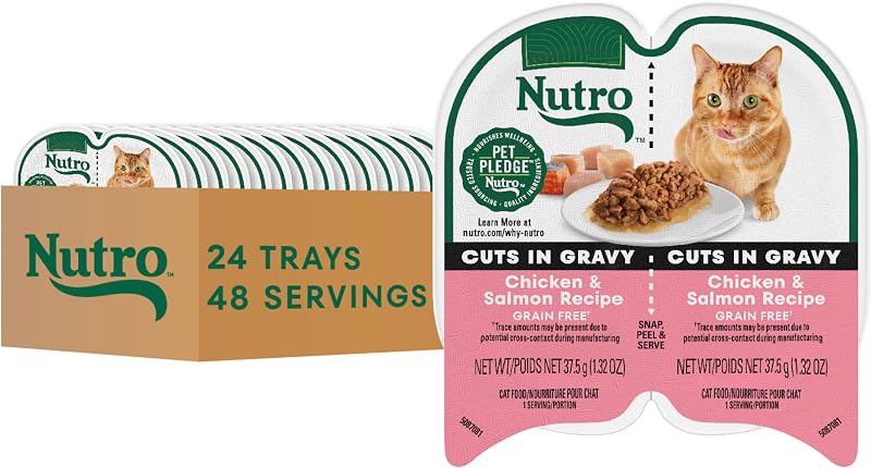 Ração úmida para gatos adultos Nutro Perfect Portions Cuts com frango e salmão em molho, 24 sachês de 74 g