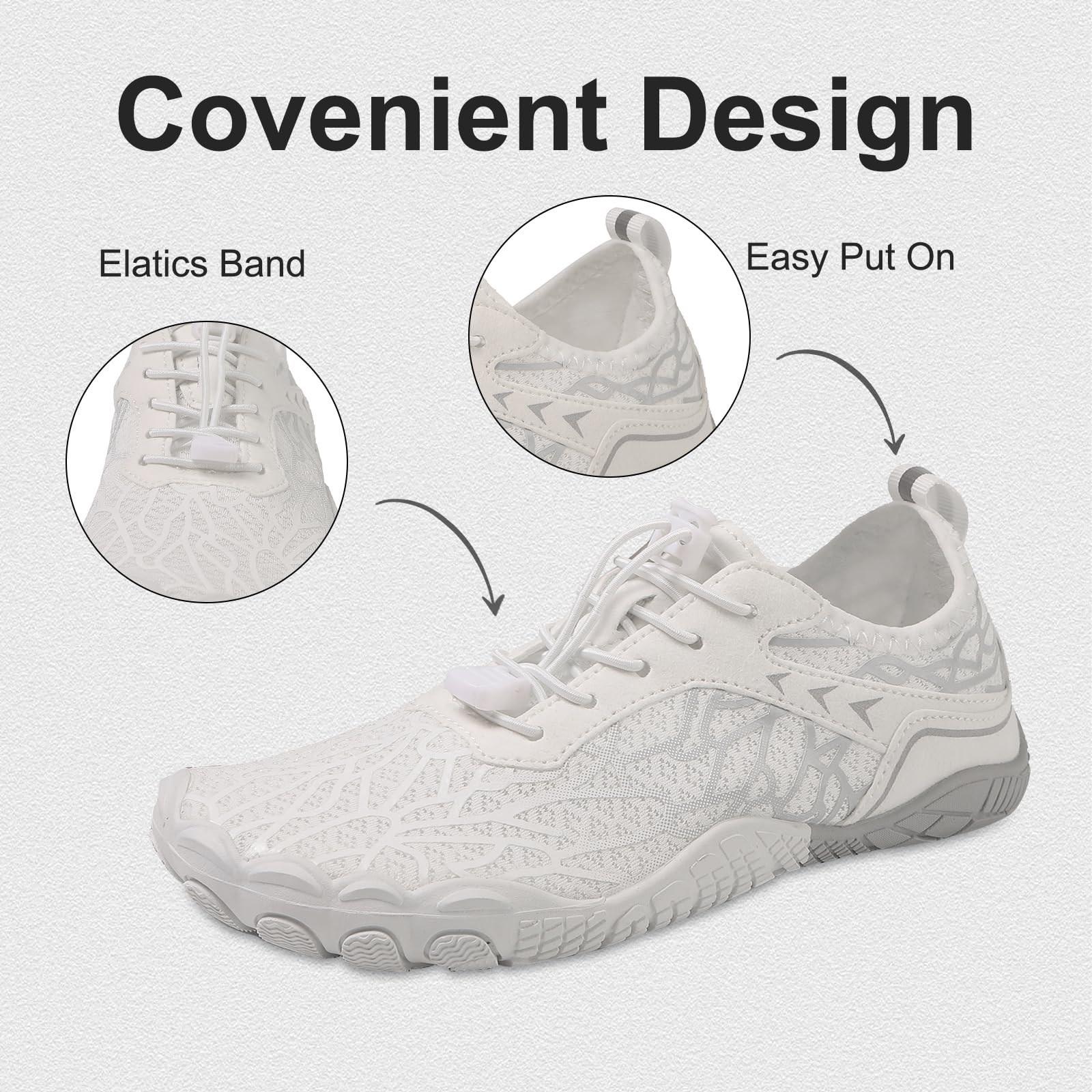 LANIVIC Barefoot Water Shoes for Mens Womens Quick Dry Pro Barefoot Wide Toe Water Shoes Slip-on Soft Breathable Non-Slip Athletic Surf Yoga Aerobics Aqua Beach Grey 9 Women/7 Men