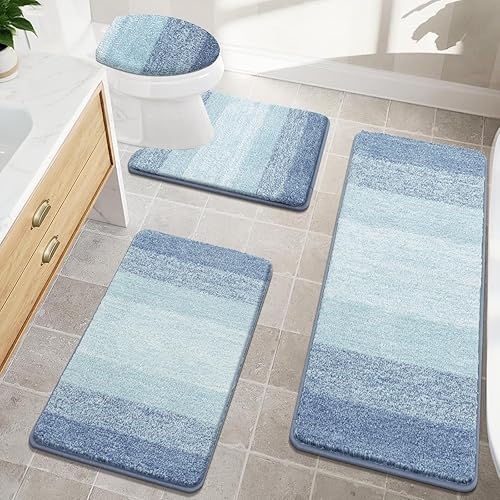 Miniatura 17 de Bsmathom Juegos de Alfombras de Baño de 4 Piezas con Cubierta para Inodoro, Tapetes de Baño de Microfibra Absorbente para Baño, Tapete de Baño Café