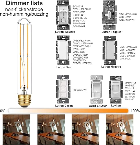 Miniatura 3 de Arberlic Bombilla LED T10 de 7.3 pulgadas, bombilla tubular equivalente a 6 W, bombilla LED E26 de 60 vatios regulable, blanco cálido 2700 K, 600