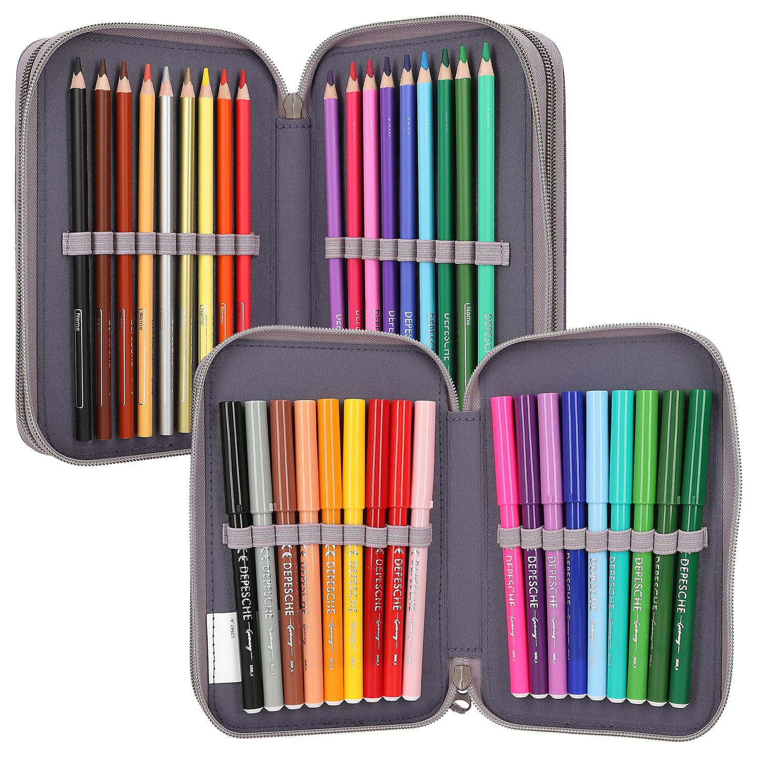 Depesche 12947 Miss Melody - Gefüllte 3-Fach Federtasche in Lila, mit LED, Seerosen und Pferde Motiv, Federmappe mit Buntstiften, Lineal, Schere uvm.