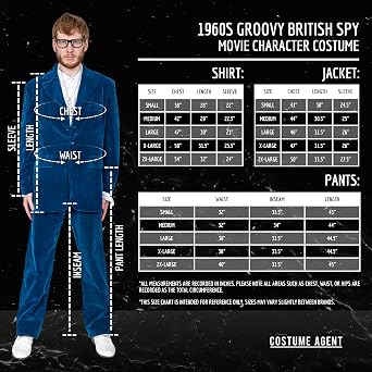 Adult Unisex 1960s Groovy British Spy Movie Character Halloween Cosplay Costume