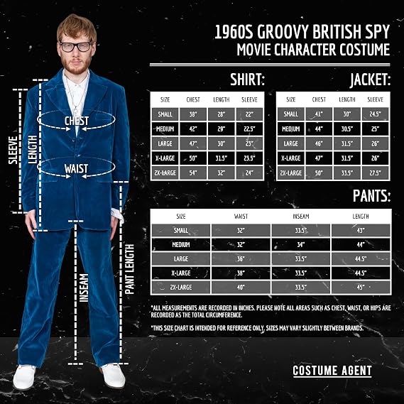 Adult Unisex 1960s Groovy British Spy Movie Character Halloween Cosplay Costume