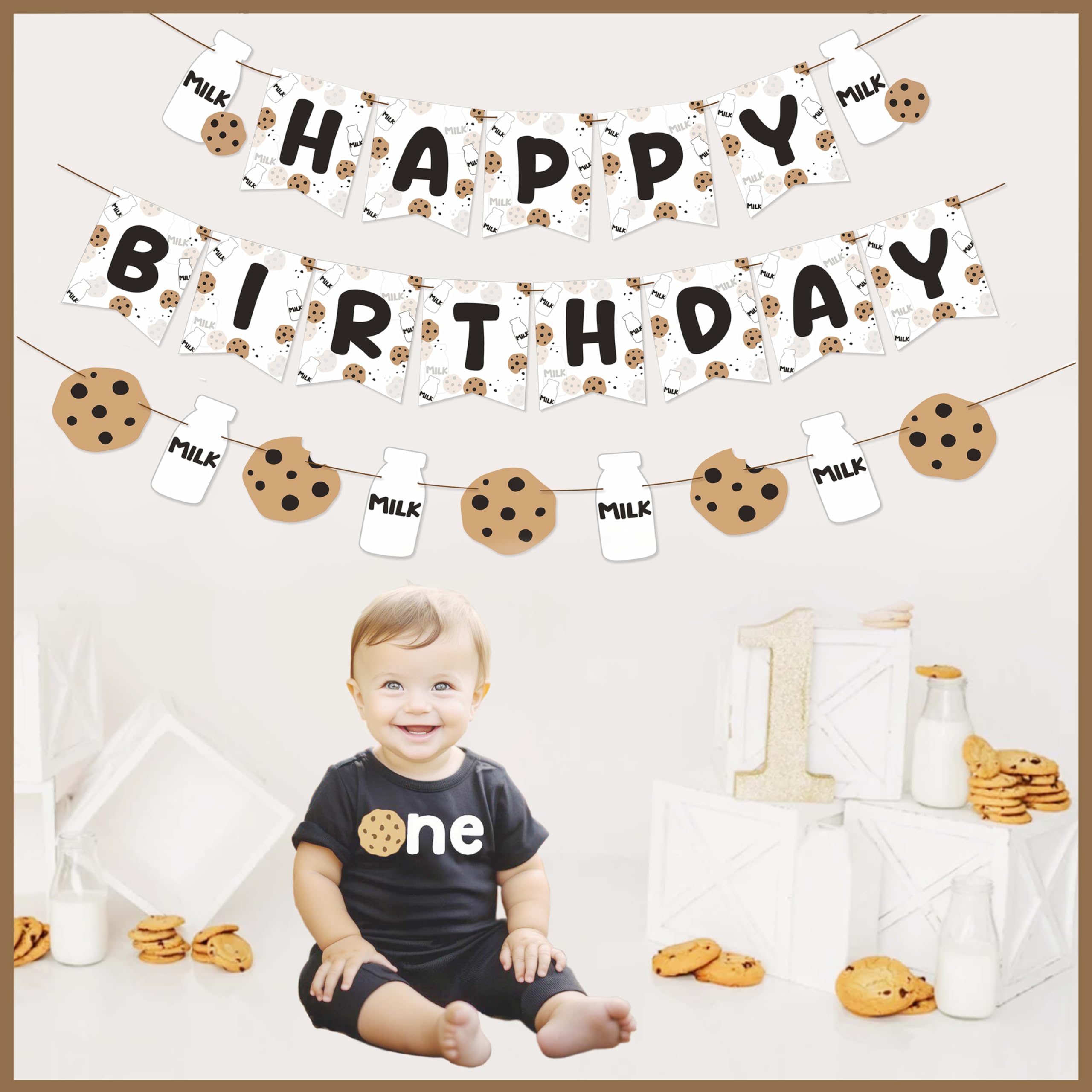 Milk & Cookies Birthday Party Decorations - Happy Birthday Banner & Garland For Baby Shower Or Kids Party