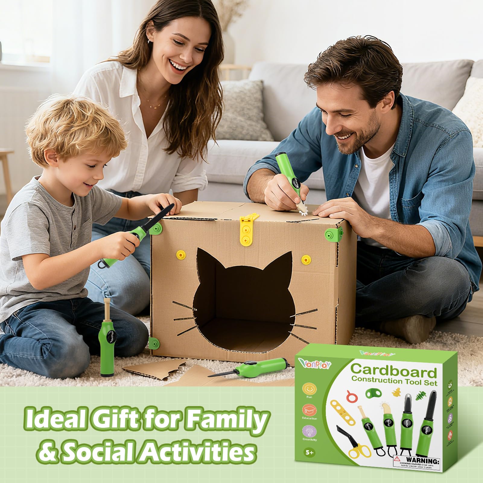 Kit de Construcción de Cartón para Niños 158 Piezas - Juego Educativo STEM con Cutter de Seguridad, Rodillo y Destornillador - Ideal para Creatividad DIY, Regalo para Niños y Niñas de 5 6 7 8 9 Años