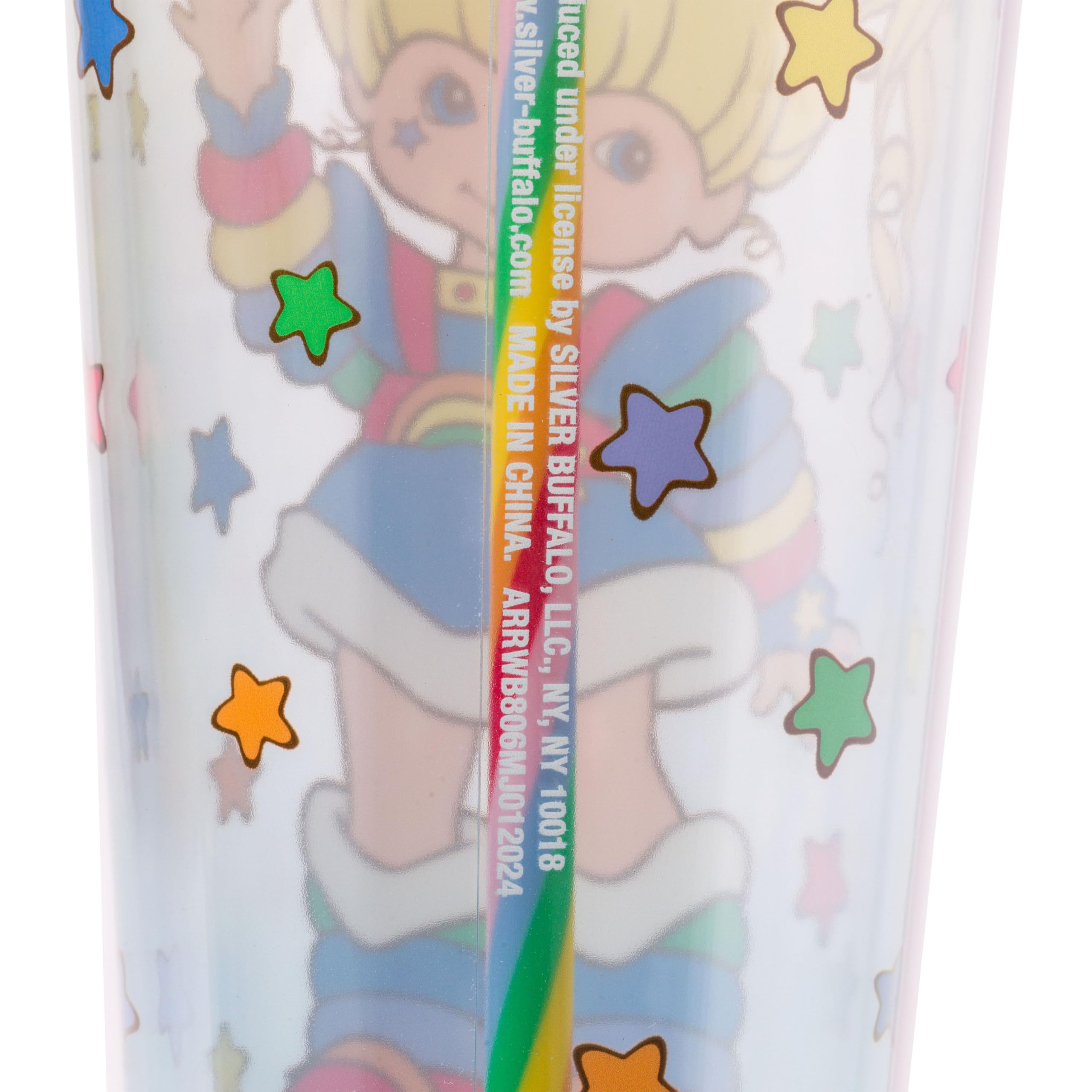 Silver Buffalo Rainbow Brite Kunststoffbecher mit Deckel und Strohhalm-Aufsatz, 680 ml