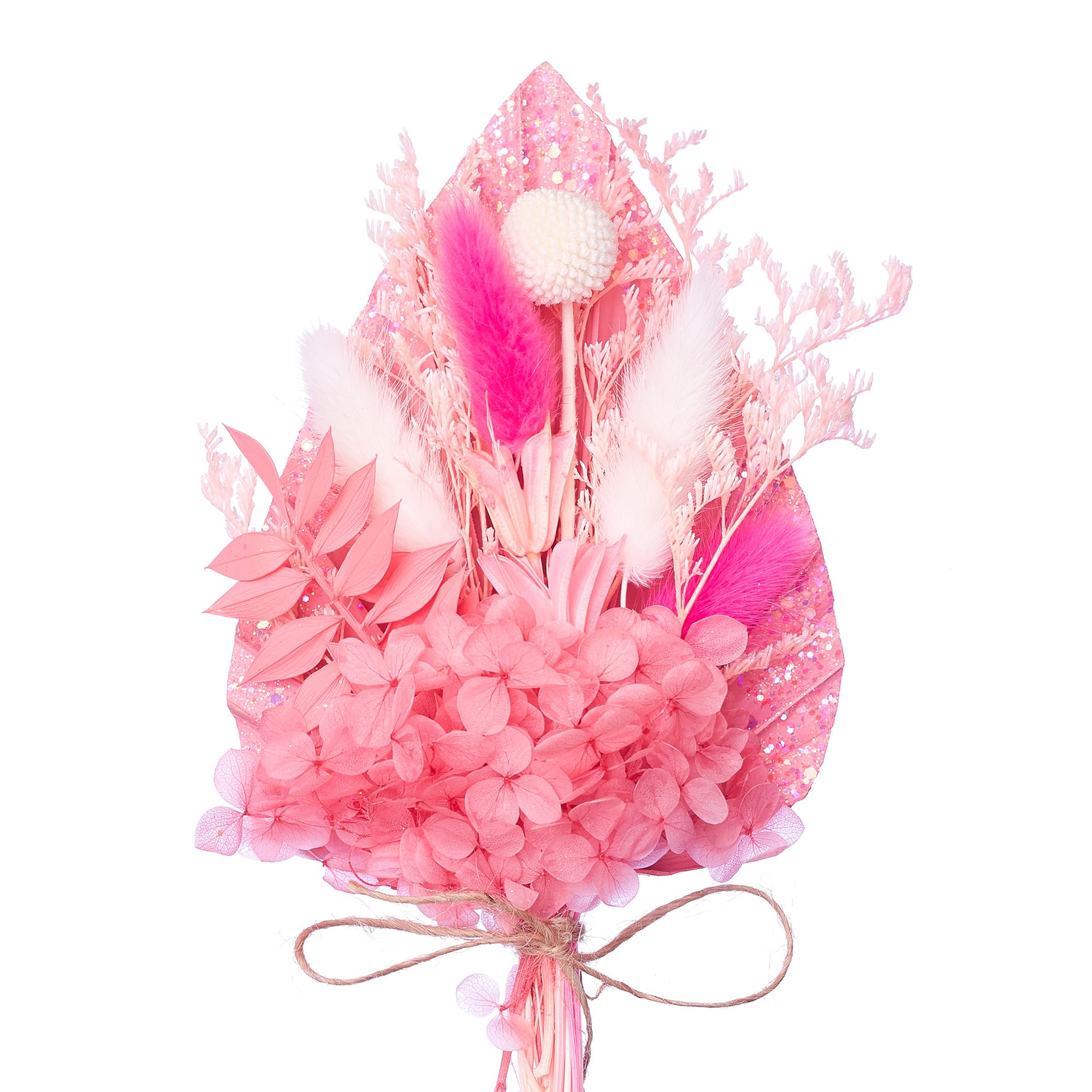 The Baked Studio - Dried Flowers For Cakes Decoration And Crafts With A Pink Glitter Palm Spear (Pinks & Glitter)