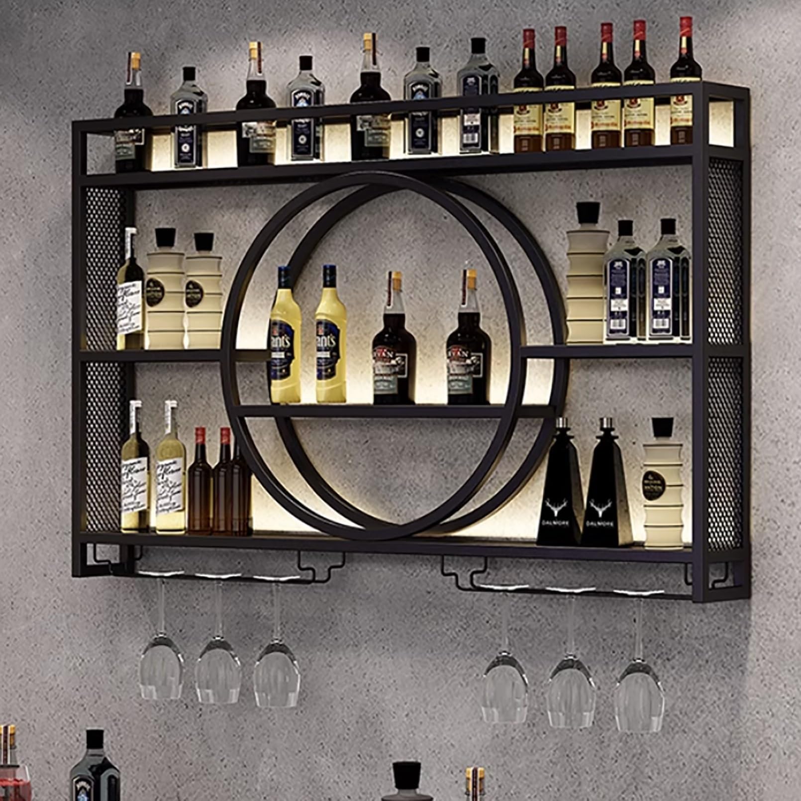 Botellero De Hierro De Estilo Industrial,Enfriador De Vino Montado En La Pared,soporte Para Botellas De Metal,Botellero De Almacenamiento Multifuncional,Estante De Exhibición De Vidrio De Vino ( Color