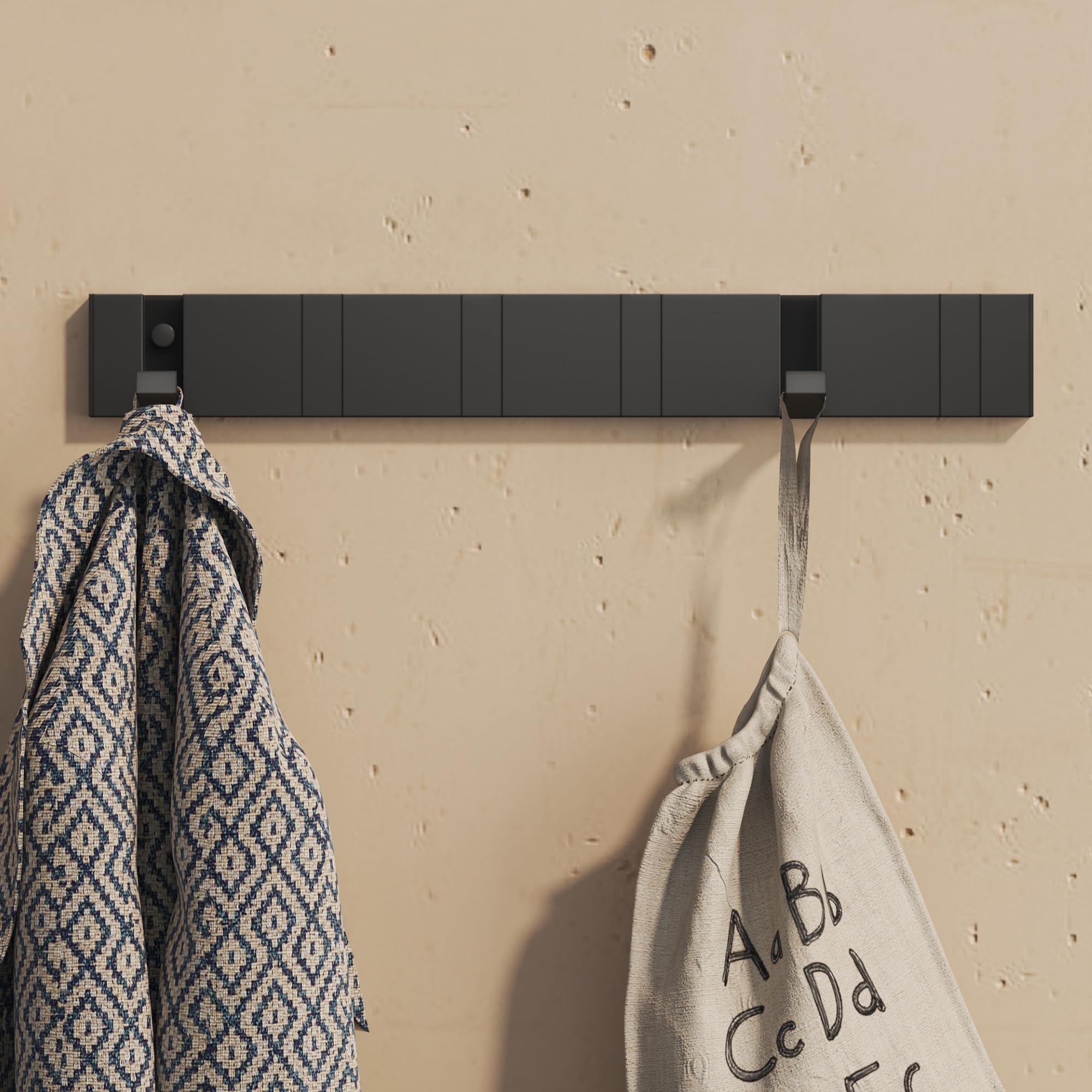 doporro Appendiabiti da Parete con 6 Ganci Ribaltabili, Attaccapanni da Muro in Alluminio Appendiabiti 44,5 cm per Cameretta, Ingresso, Cucina, Nero Wandgarderobe01