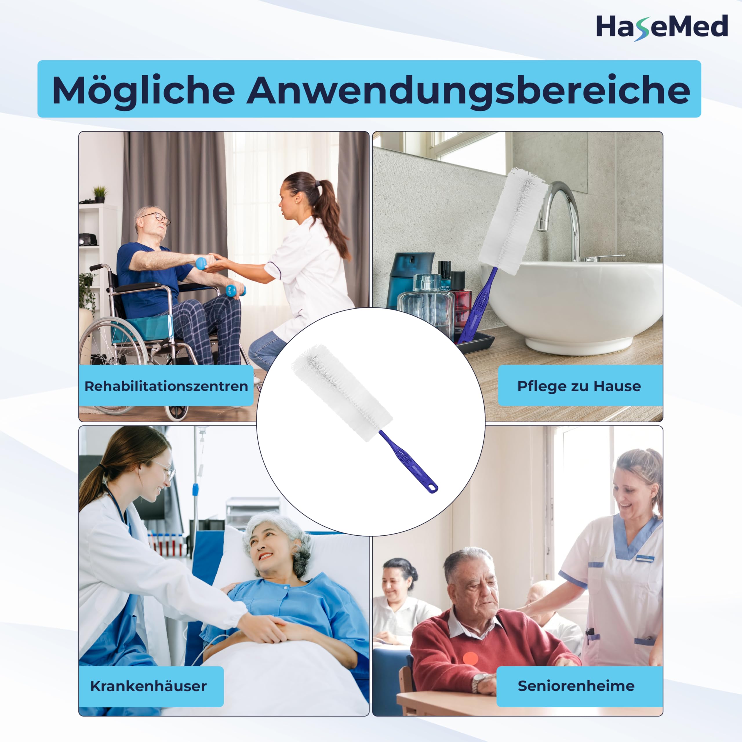 HaseMed szczotka do butelek z moczem, 10 sztuk, szczotka do czyszczenia butelek z moczem, długość 37 cm, wykonana z wytrzymałego tworzywa sztucznego polipropylenowego, higieniczna, trwała i elastyczna