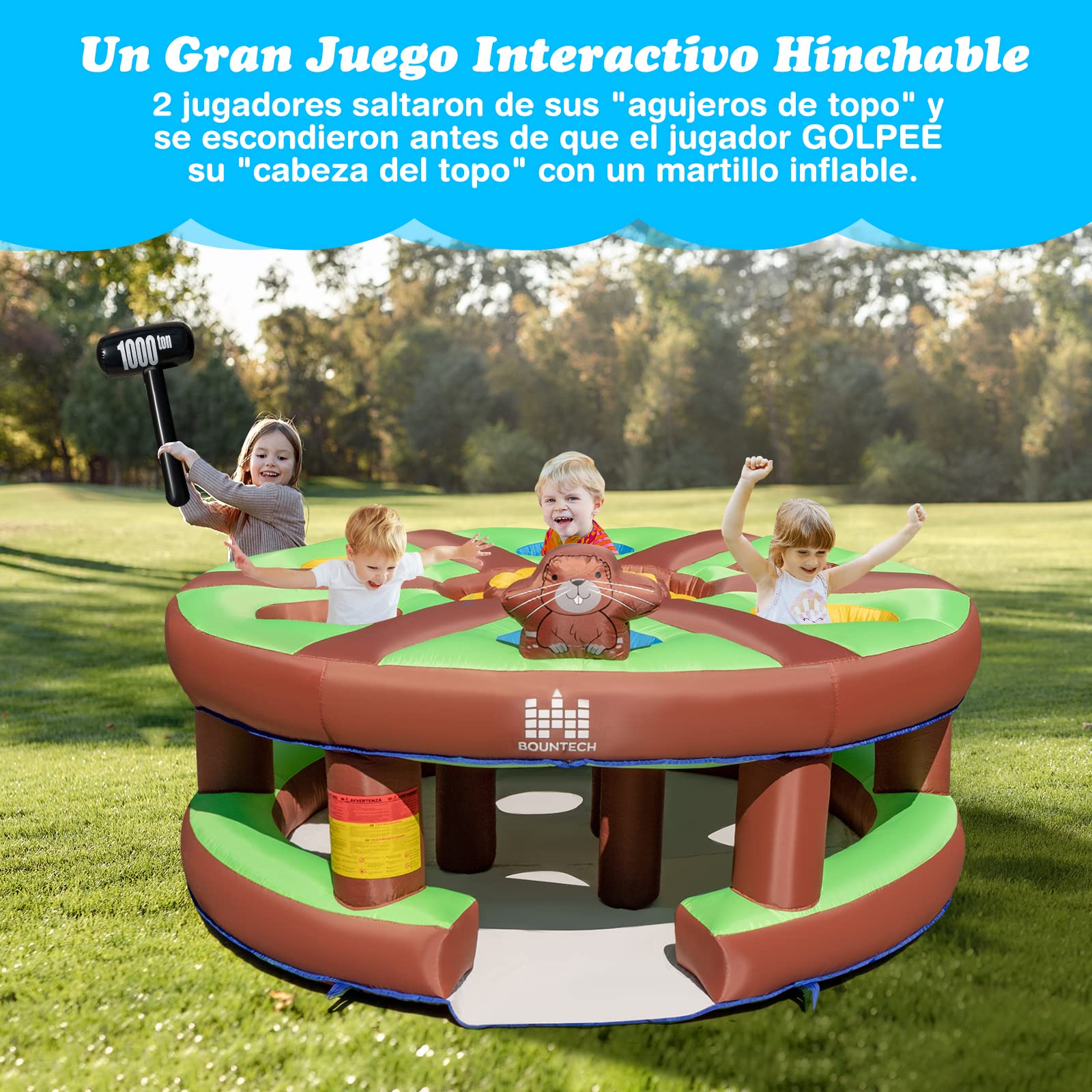 COSTWAY Juego Infantil Hinchable Golpeando un Topo, Juguete con Soplado de 480W, Bate Hinchable, Palos, Juego Interactivo para Patio, Parque, Fiesta, Regalo para Mayores de 3 Años