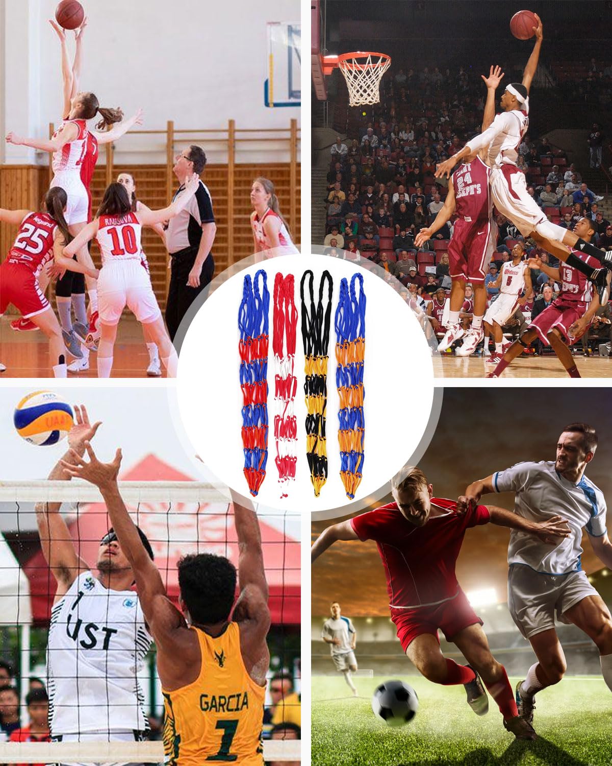 Bolsa para Balón, Red para Balones de Fútbol, Baloncesto, Voleibol, 4 Pcs (3 Colores)