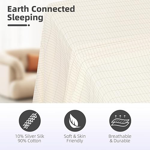 Miniatura 6 de Grounding Sheet, 90% algodón orgánico + 10% plata pura orgánica sábana bajera ajustable para mejorar el sueño, energía de la tierra conectada,