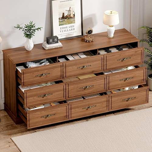 Miniatura 75 de Cómoda de 6 cajones, cómoda de mediados de siglo de 47 pulgadas de ancho, cómoda de madera para dormitorio con 6 cajones de almacenamiento para