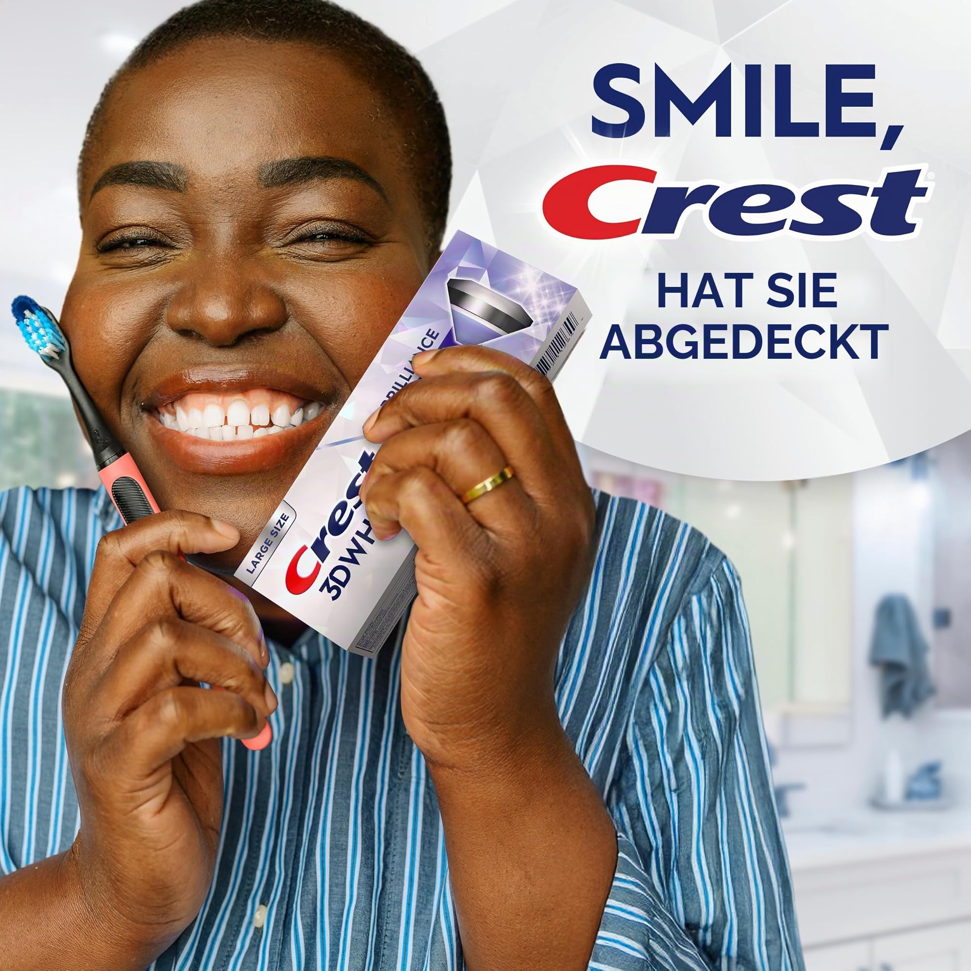 Crest 3D Whitening Zahnpasta, Weiß, Brilliance Luminous Purple, 3 Stück, 142 g, Fluorid Anti-Karies-Zahnpasta, bekämpft 100% mehr Oberflächenflecken, Vorbeugung