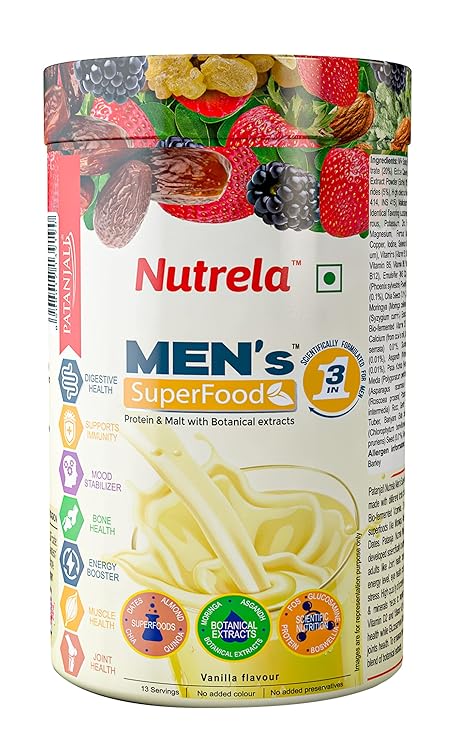Nutrela Mens Superfood for muscle, joint, digestive health, immunity and energy - 400gm Vanilla Flavor, No Preservative