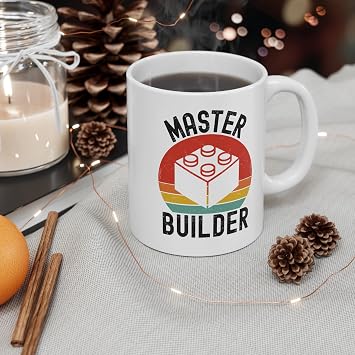 Funny Master Builder Coffee Mug Gifts, Block Building Engineer Blocks Bricks Cup