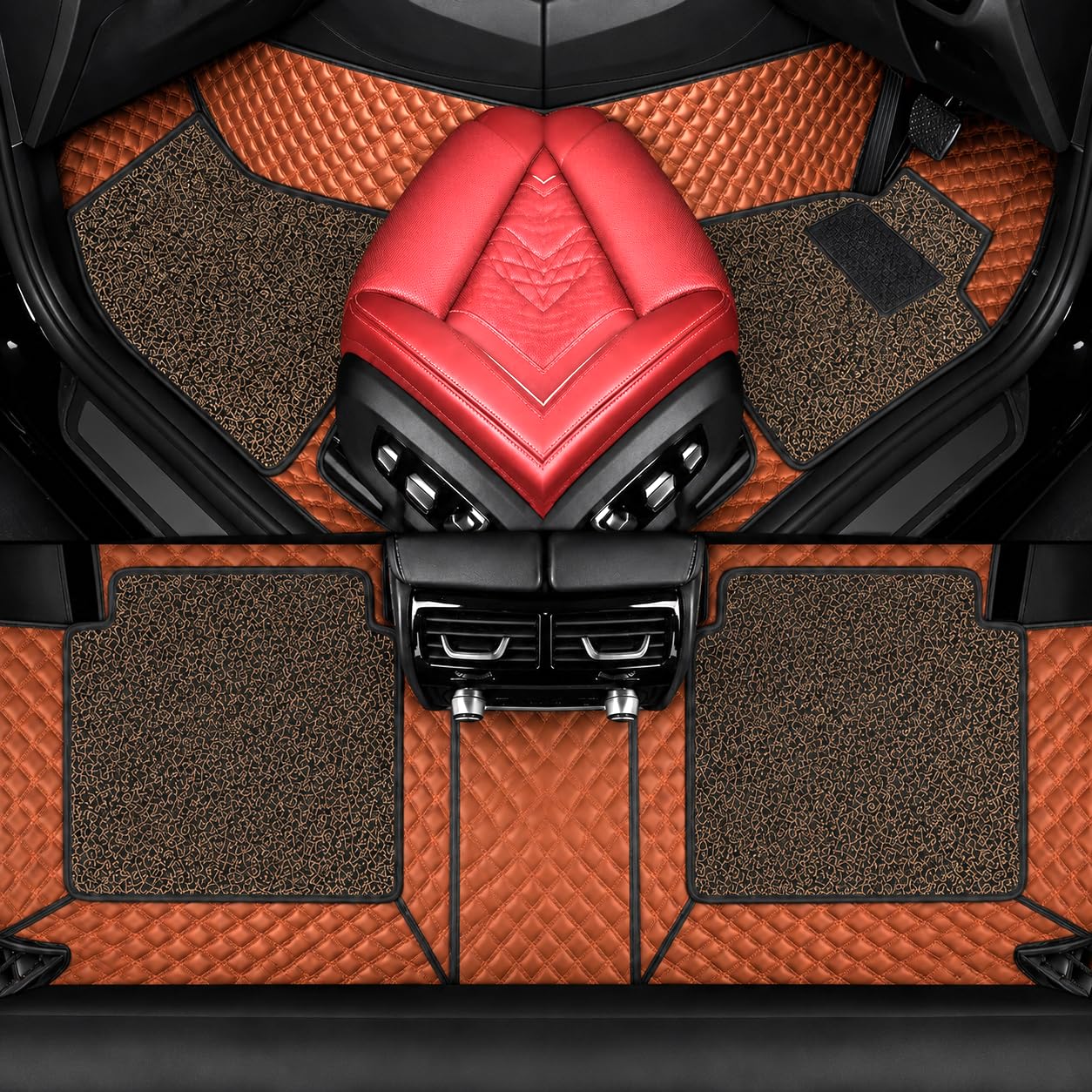 AutoClow Premium 7D Car Mat for Maruti Suzuki Alto K10 (Model : 2015-2026) || Luxury Leather Dual-Stitch Full Set 7D Car Floor Mat || 100% Waterproof || Color : Full Tan Stitch-TAN Grass (Design-1)