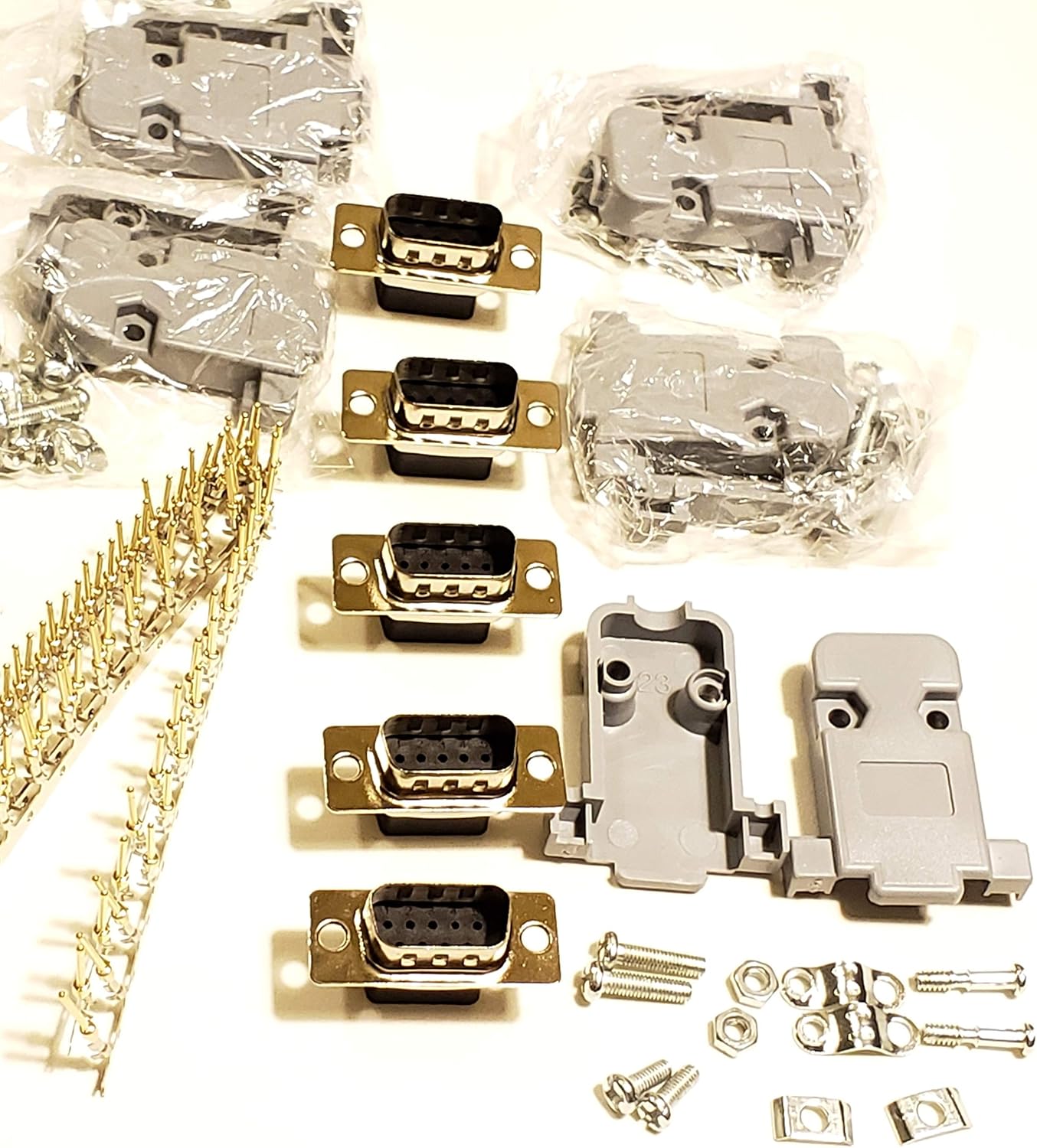 Connectors Pro 5 Sets Crimp Type DB9 Male + Plastic Hoods + Pins Set, D