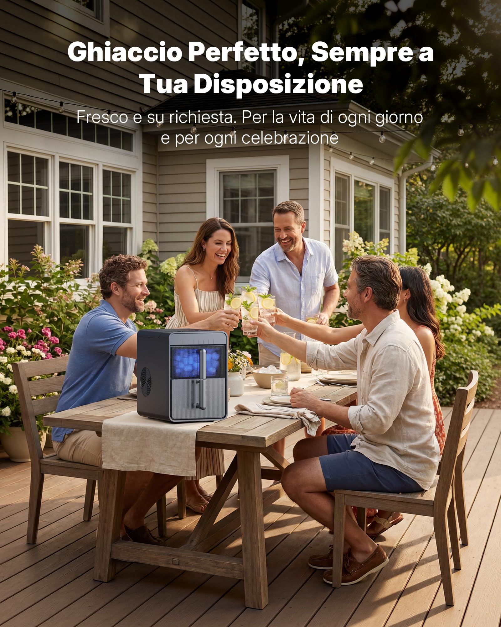 Upstreman Macchina per Ghiaccio con LED, Schermo Tattile Digitale, Serbatoio & Cestello Rimovibili, 9 Cubetti in 6-8 Min, 2 Dimensioni, Autopulente, Macchina Ghiaccio, Grigio, BI10
