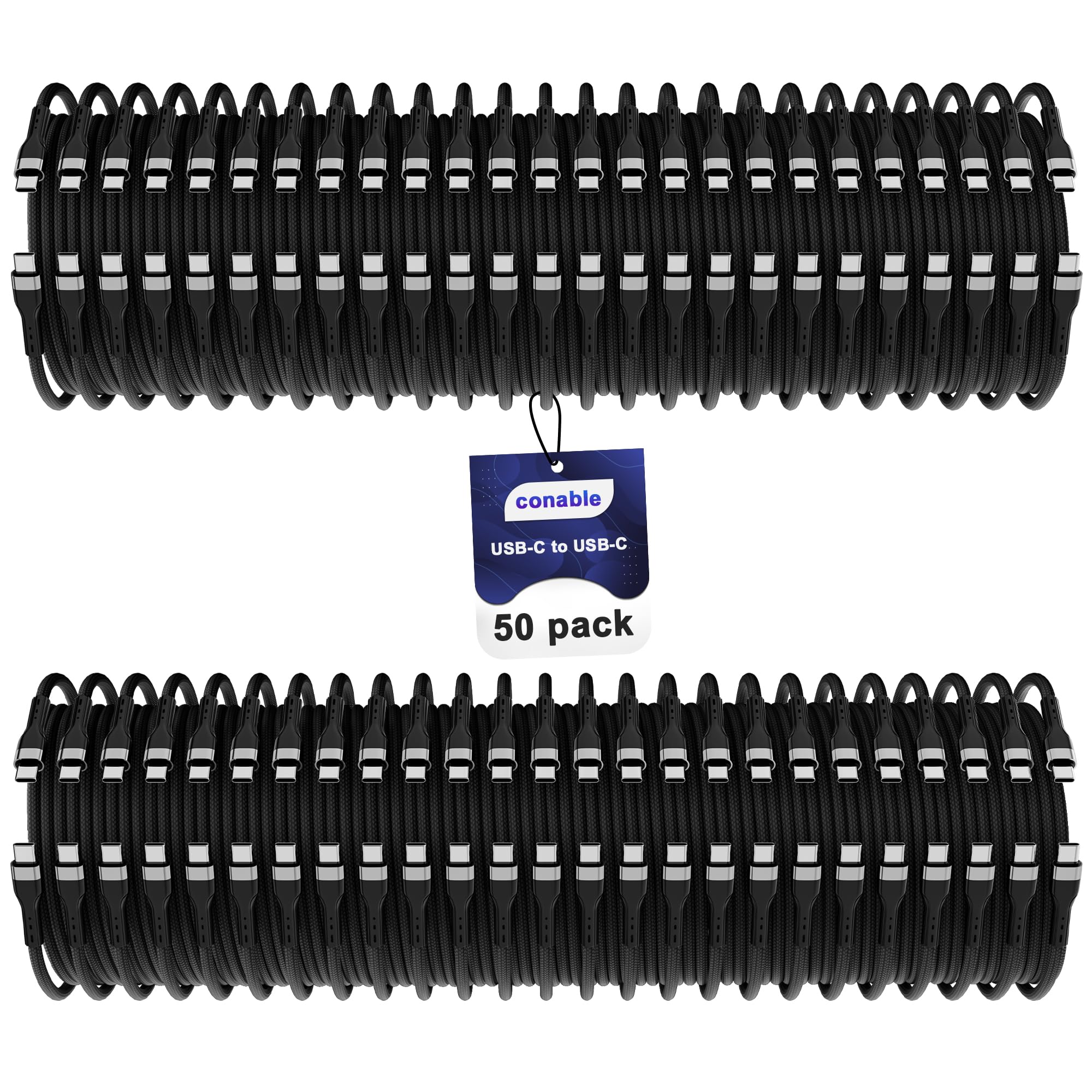 Cable USB C a USB C (4 pies, paquete de 50), paquete múltiple de nailon PD USB C, carga rápida de 3 A 60 W para iPhone 15/15 Pro/15 Plus/15 Pro Max, iPad Mini/Air/Pro, MacBook Pro, Galaxy S23, LG