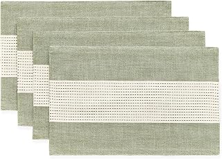 Wracra Linen Placemats, 12 x 18 Inch Set of 4 Placemats, Farmhouse Macrame Place Mats for Kitchen Table and Heat Resistant-Hemstitch Sage Green 4PCS