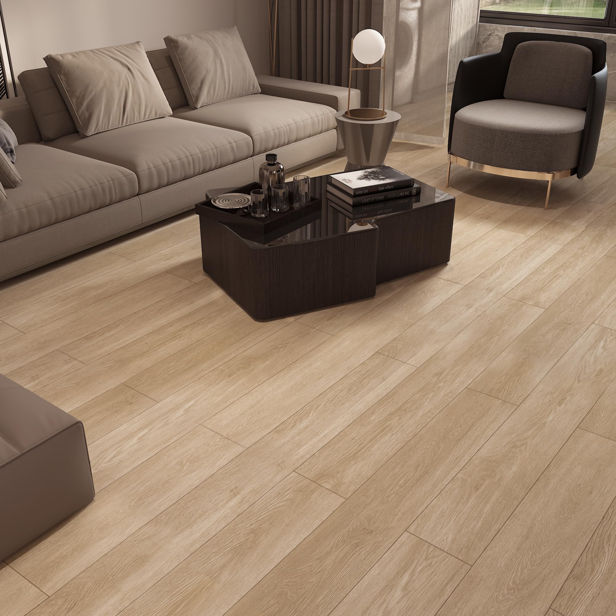 Pavimento in vinile marrone Peel and Stick, 61 x 398,8 cm, impermeabile, con venature del legno, autoadesivo, resistente all'usura, per cucina, bagno, soggiorno, camera da letto, pavimenti temporanei