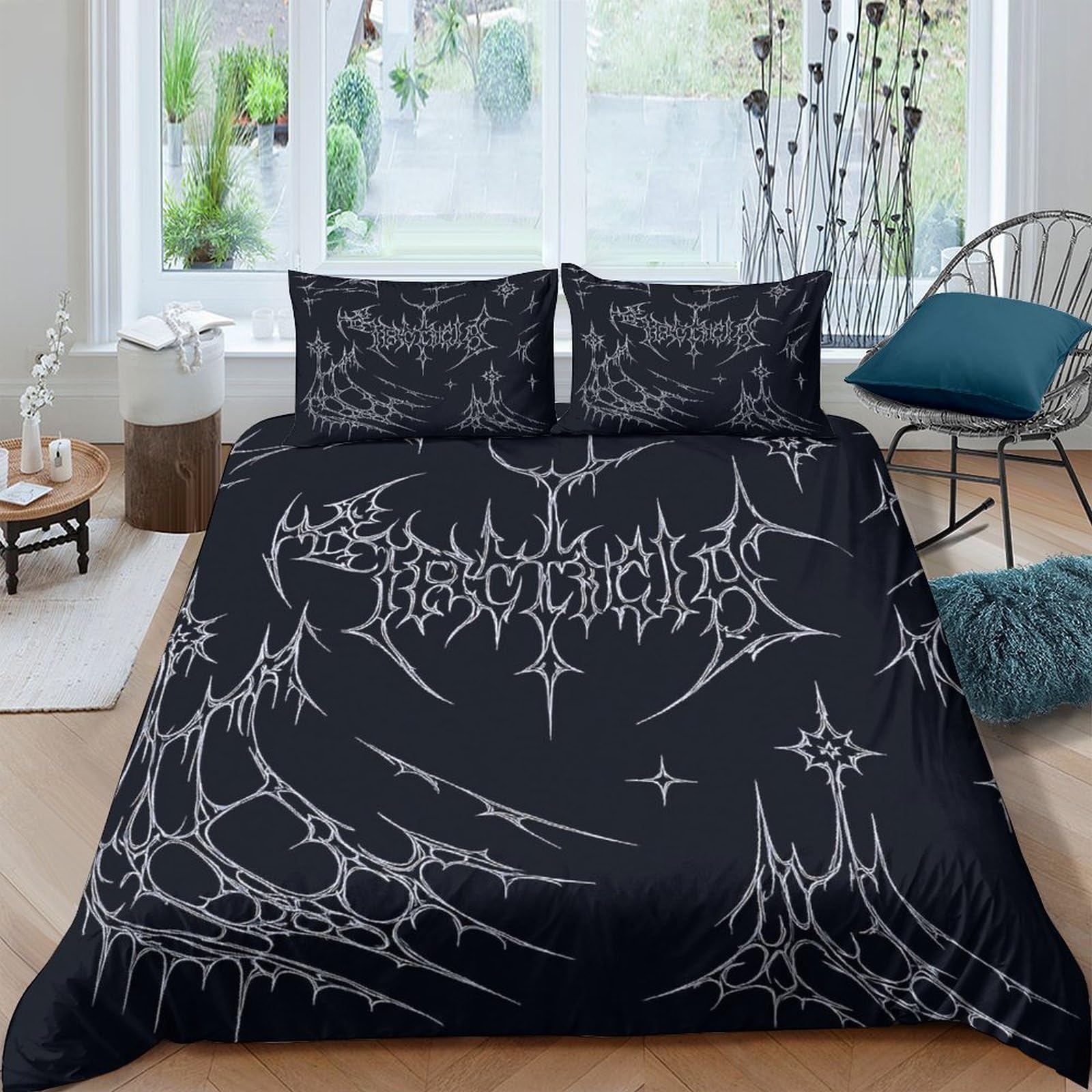Unrxjzlvm Style-4 Black Aesthetic 3D Duvet Set Microfiber Teens Room