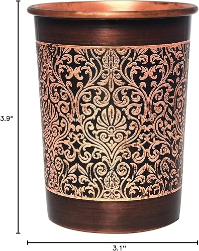 Miniatura 10 de Juego de 2 vasos de cobre, diseño floral, 8.5 fl oz (8.45 onzas líquidas) de capacidad para beneficios para la salud del ayurveda (recto)