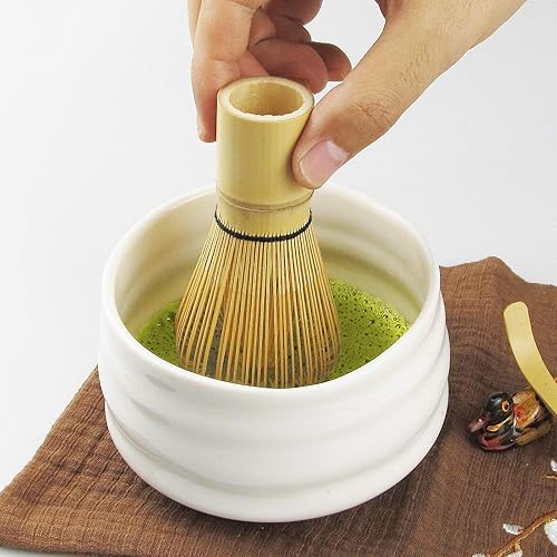 Miniatura 4 de Artcome Juego de té matcha japonés de 6 piezas, batidor matcha, cuchara tradicional, cuchara de té, paño de té, soporte de bambú, soporte para