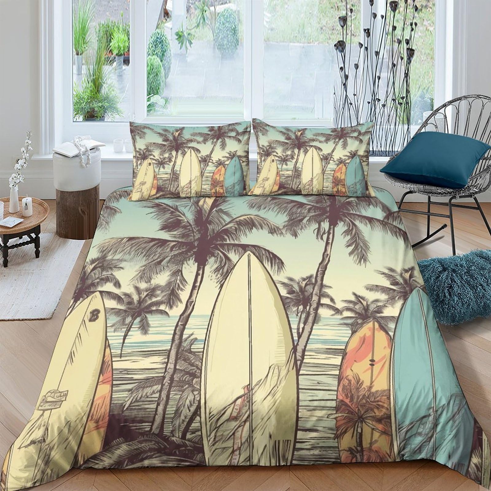 Ctjqhvkz Style-10 3D Printed Tropical Surfboard Fitted Sheet Microfiber Soft Breathable Palm Tree Bed Cover For Bedroom Dorm Decor Single（135X200cm）